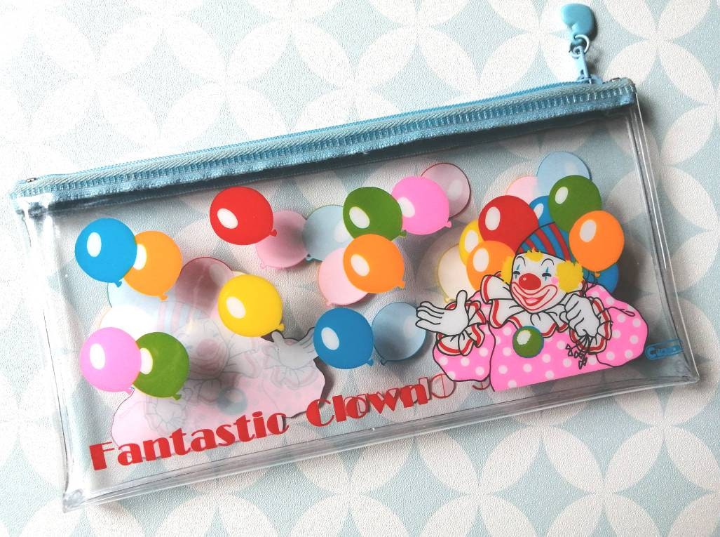 80S Vintage Citation Japan Fantastic Clown Blue Plastic Pencil Case