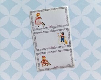 80s Vintage Kutsuwa Beautiful Sunday Sheet with 3 School Book Labels