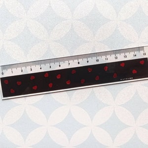 80s Vintage Kutsuwa Japan black plastic ruler with red hearts 15 cm new sealed