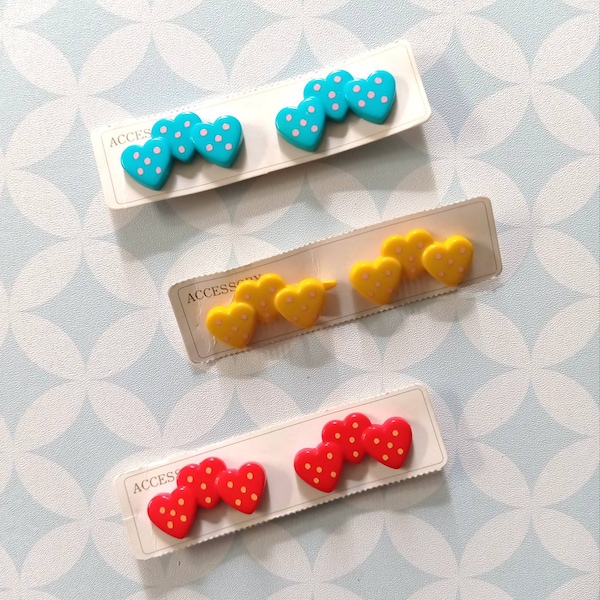 80s Vintage Set of 2 Heart-Shapped Plastic Hair Clips