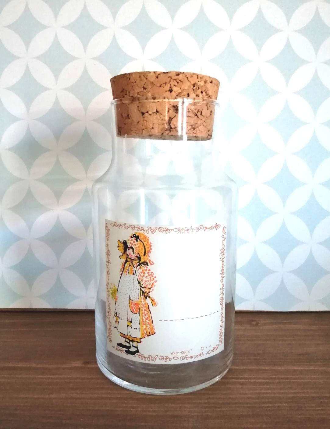80S Vintage Holly Hobbie American Greetings Glass Storage Jar Container Pot Bocal Verre