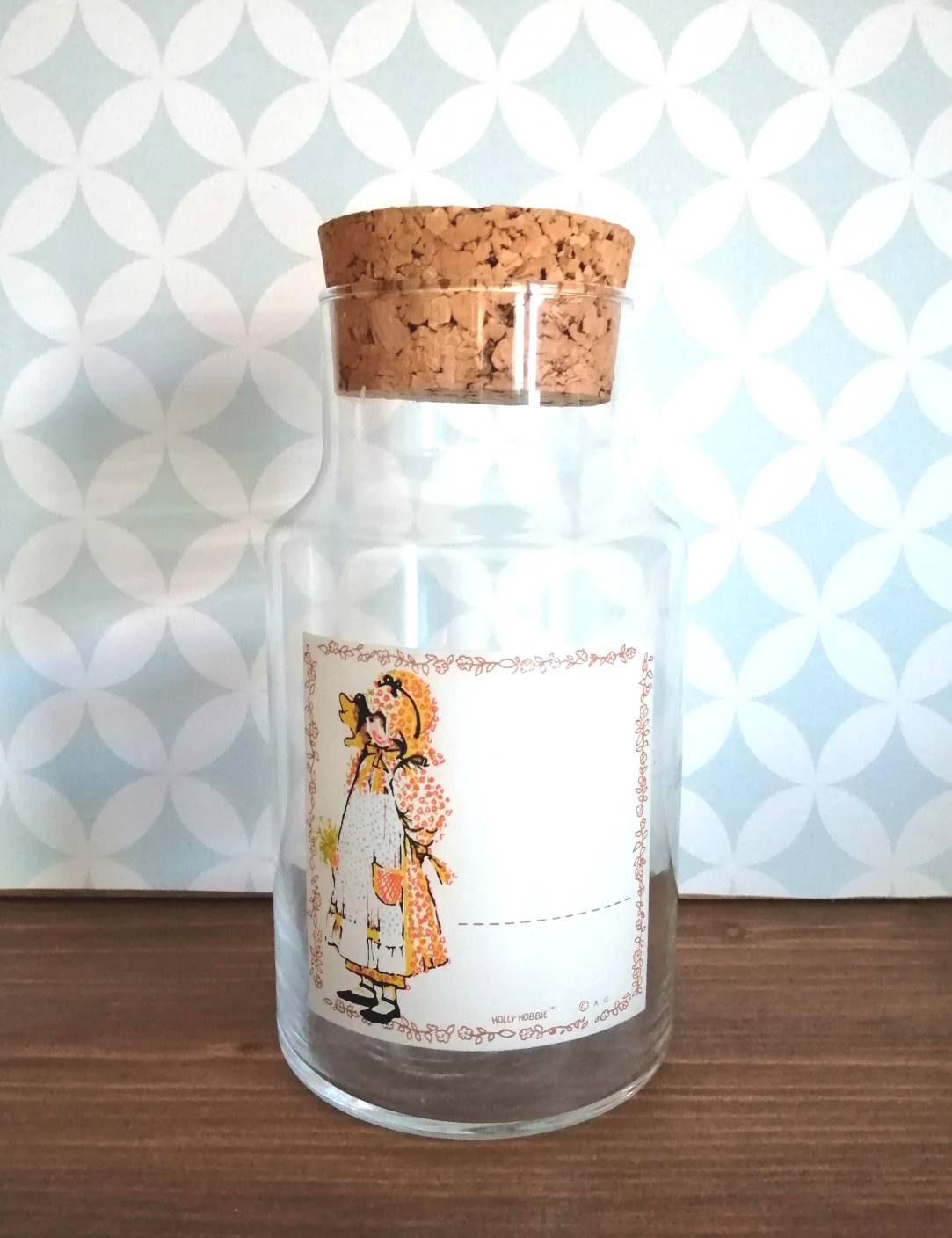 80S Vintage Holly Hobbie American Greetings Glass Storage Jar Container Pot Bocal Verre