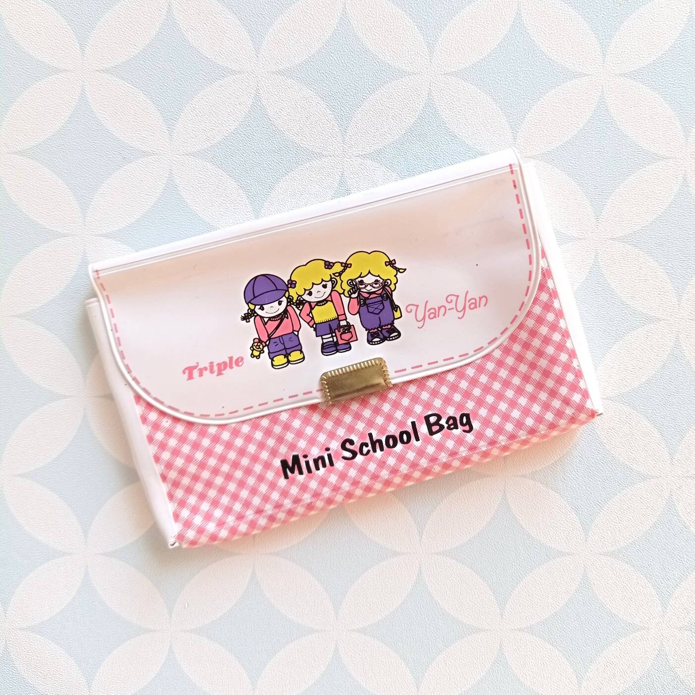 80S Vintage Ribbon Japan Triple Yan Plastic Vinyl Mini School Bag Coin Purse Pouch