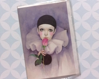 80s Vintage Michel Oks Pierrot Love Mira Fujita Greeting Card with envelope NEW sealed
