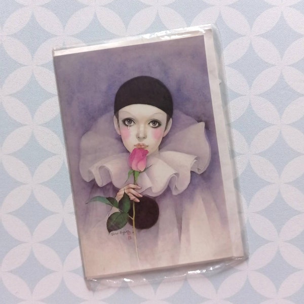 80s Vintage Michel Oks Pierrot Love Mira Fujita Greeting Card with envelope NEW sealed