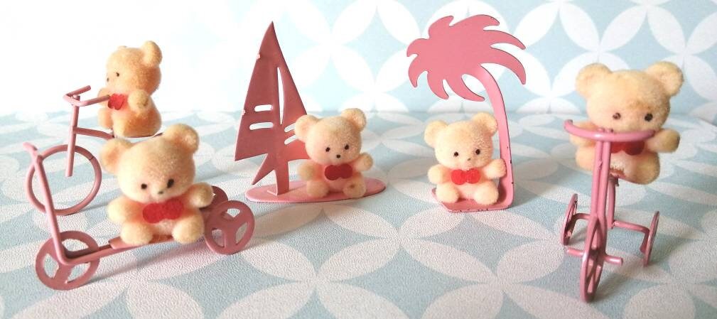 80S Vintage Pink Metal Decoration With Teddy Bear Heart Oursons