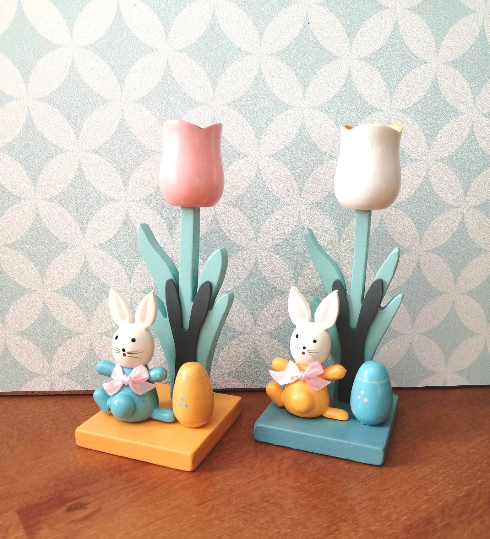 80S/90S Vintage Wooden Easter Candle Holder Bougeoir de Pâques en Bois