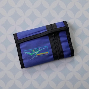 Cartera vintage de nailon y lona azul de los años 80 con compartimento para monedas