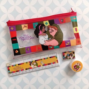 90s Vintage Walt Disney The Hunchback of Notre Dame Stationery Plastic Pencil Case Ruler Sharpener Eraser