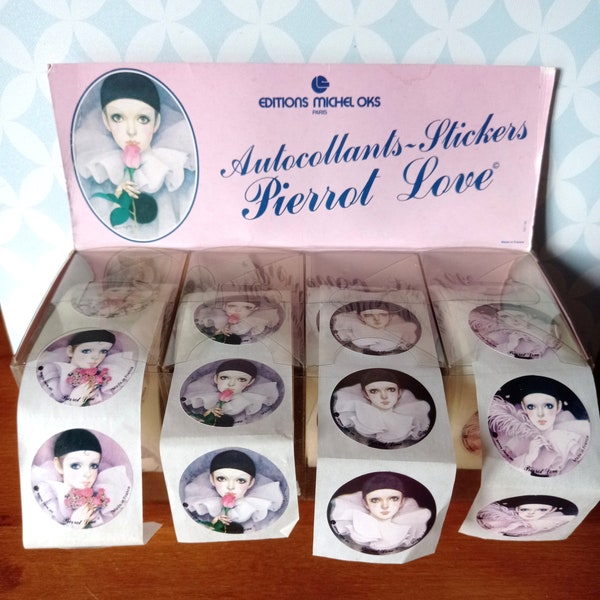 80s Vintage Editions Michel Oks Mira Fujita Pierrot Love stickers to choose NEW