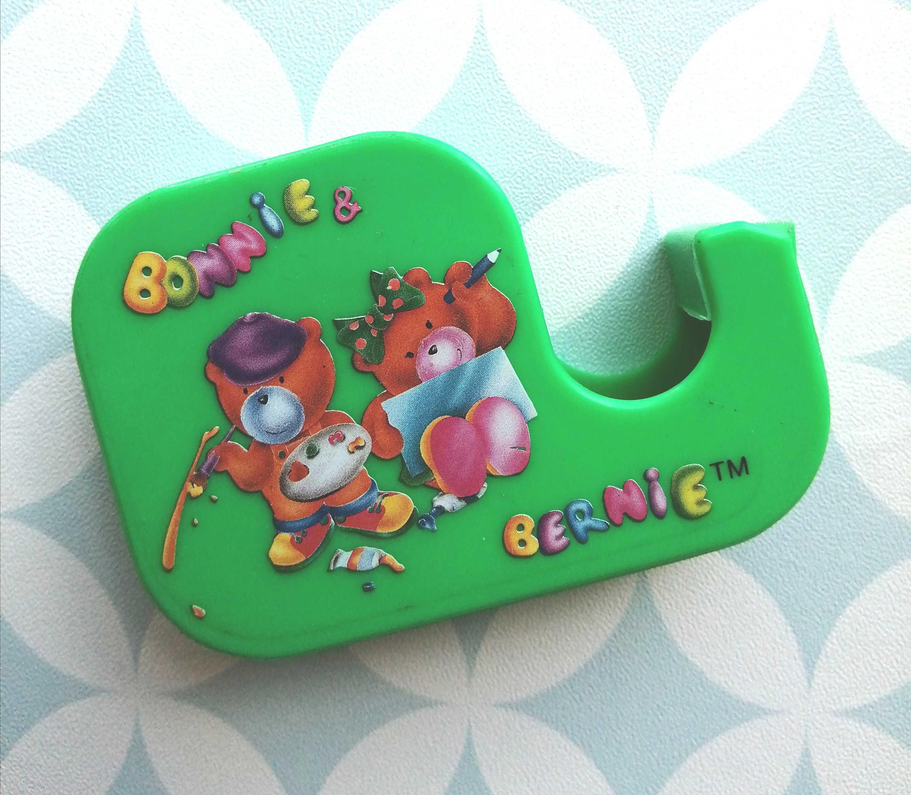 80S Vintage Bonnie & Bernie Bear Green Plastic Tape Dispenser