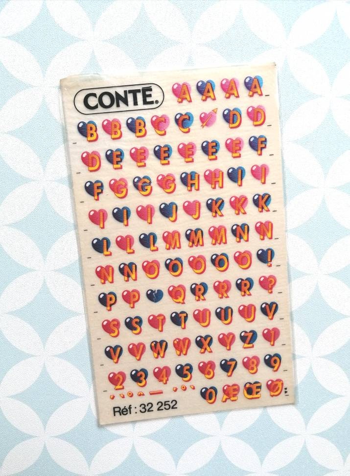 80S Vintage Conté Rub On Lettering Transfers Decalcomanies Pressers Lettres Transferts