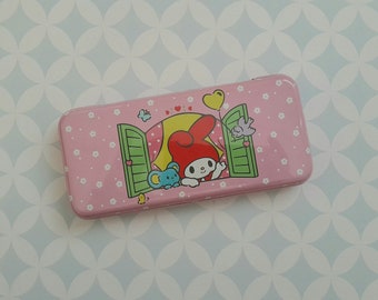 Vintage Sanrio 1989 My Melody pink metal pencil case box