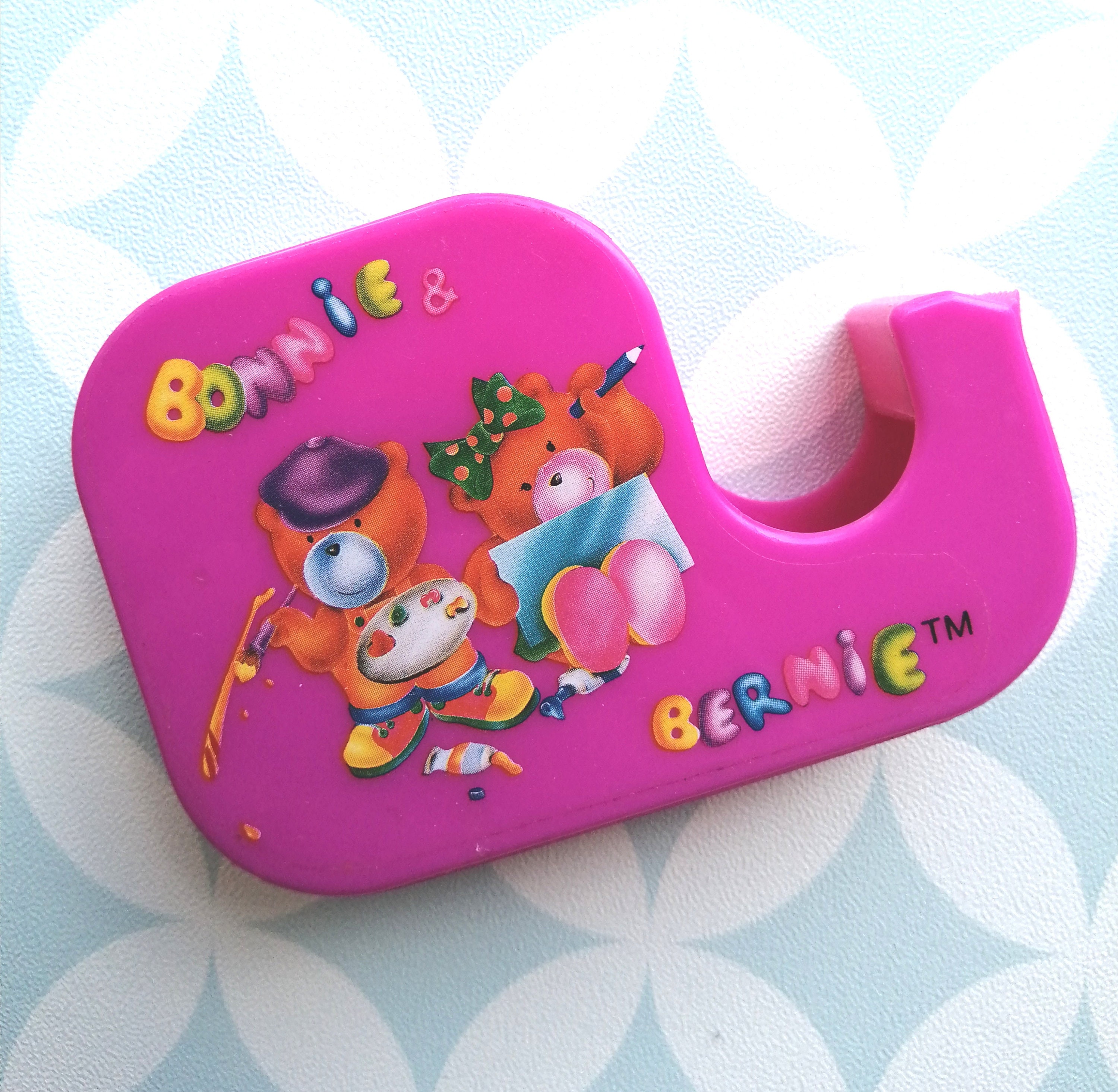 80S Vintage Bonnie & Bernie Bear Pink Plastic Tape Dispenser