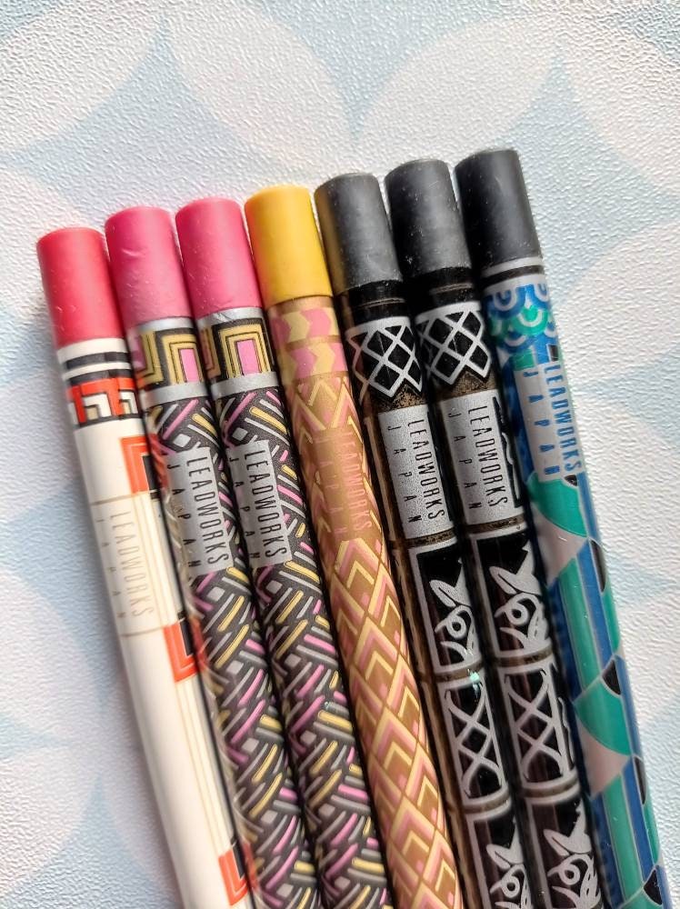 80S Vintage Japan Leadworks Set Of 7 Non Sharpened Wooden Pencils