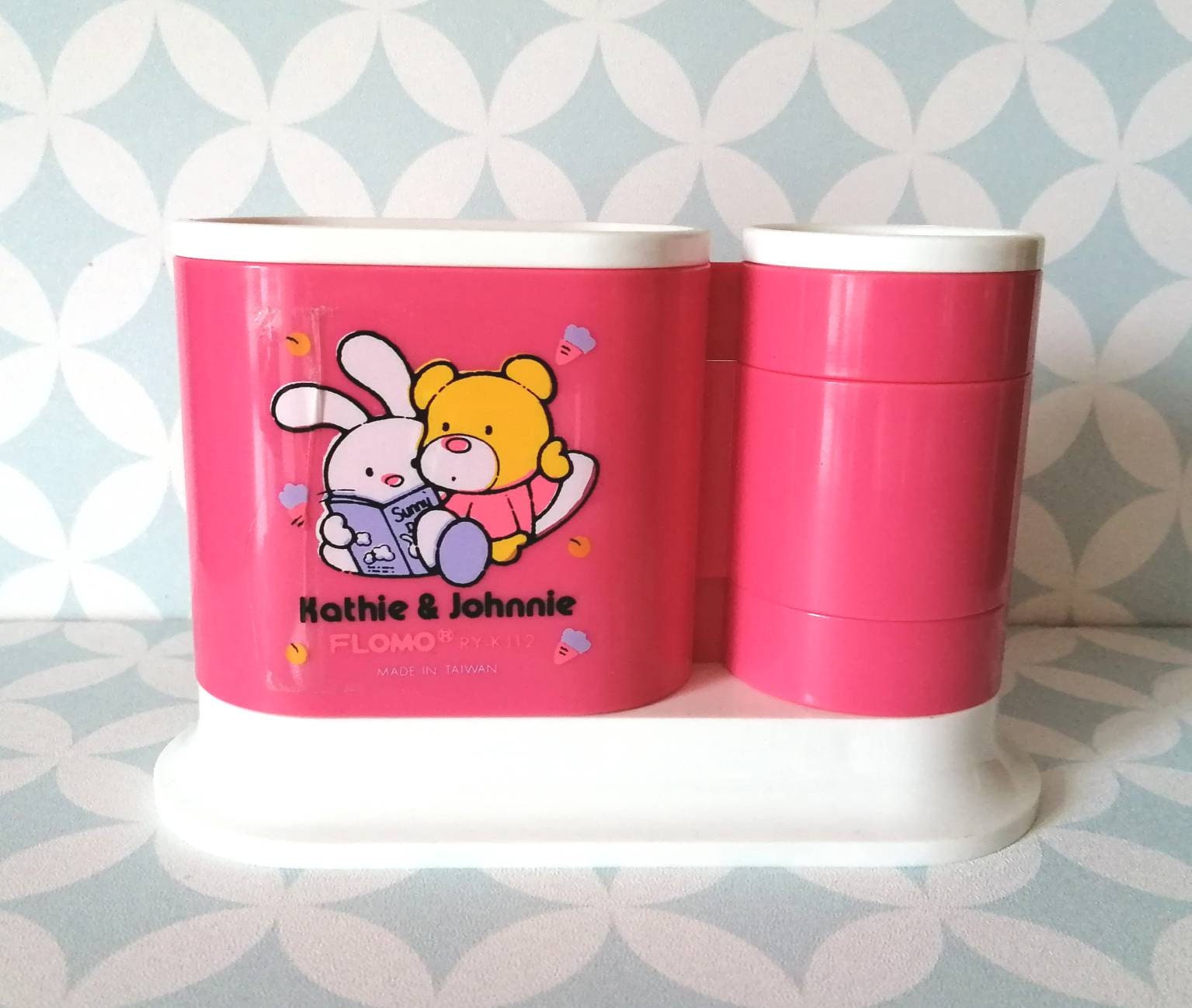 Reserved 80S/90S Vintage Flomo Kathie & Johnnie Plastic Pencil Holder Desk Organizer