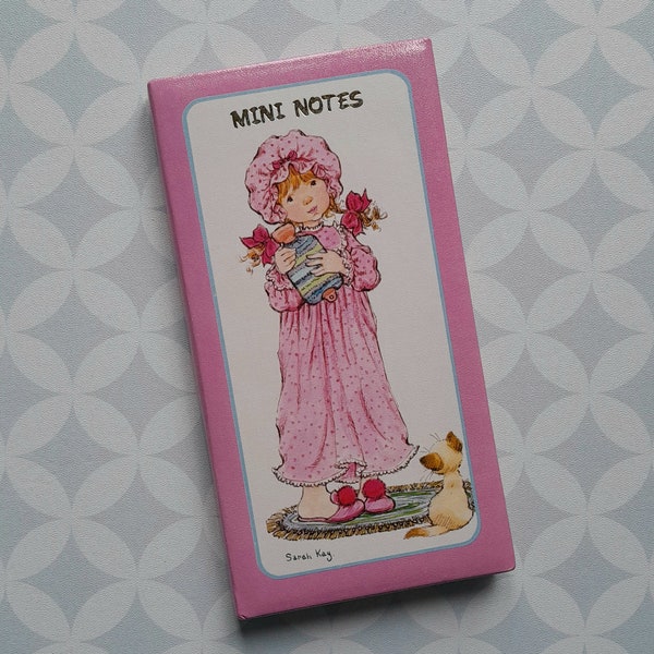 80s Vintage Sarah Kay Valentine Australia Michel Oks pink notebook memos sheets and pencil