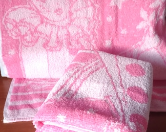80s Vintage Pierrot Love Pink Terry Towel Bath Towel 50 x 86 cm gold Washcloth NEW