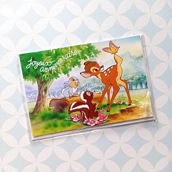 80s Vintage Disney Bambi Relief Birthday Picture Card & Envelope new sealed Carte anniversaire neuve