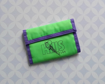 80s Vintage neon green and purple Hills Club canvas nylon wallet