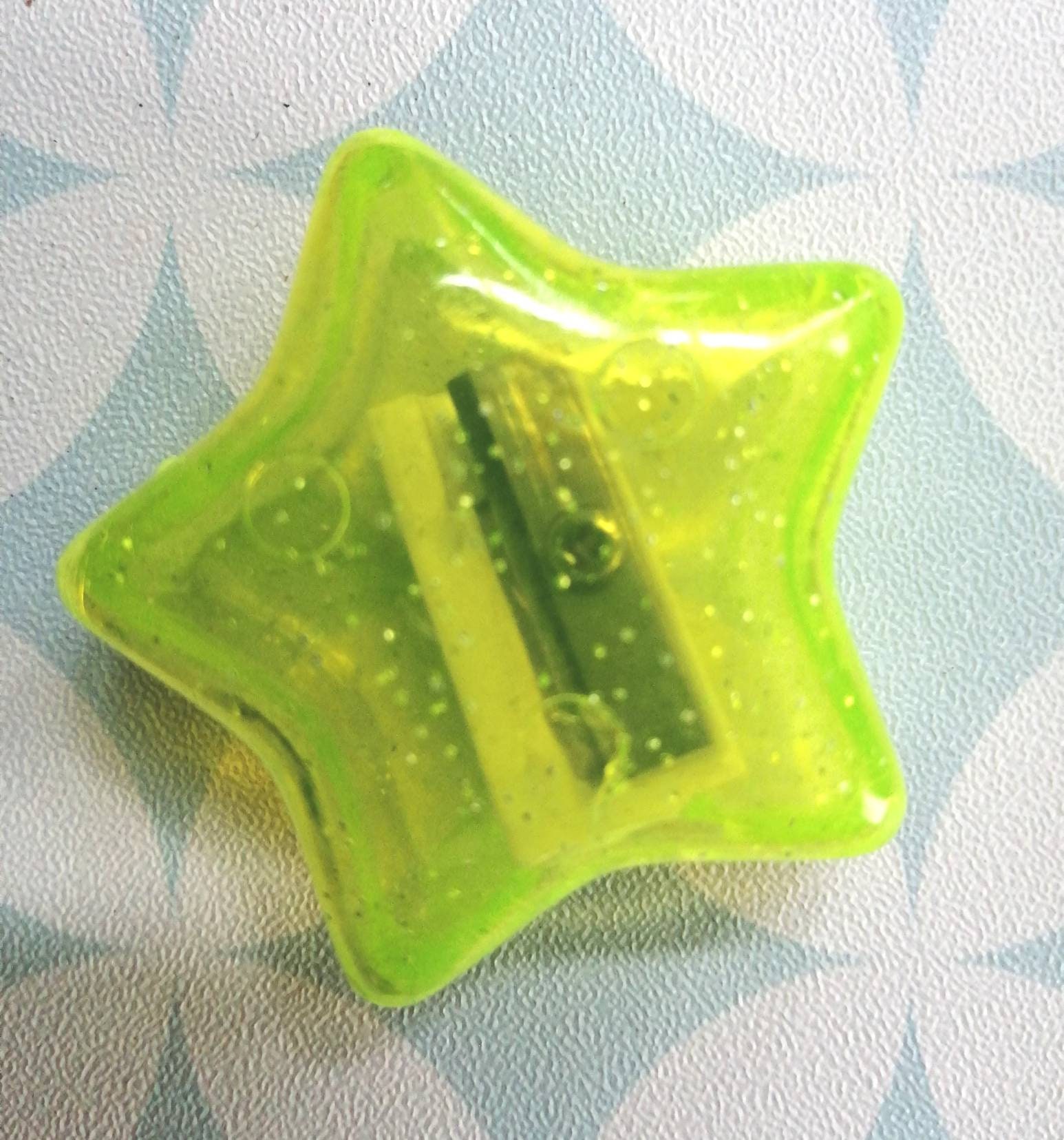 80S Vintage Neon Yellow Glittery Star Plastic Pencil Sharpener