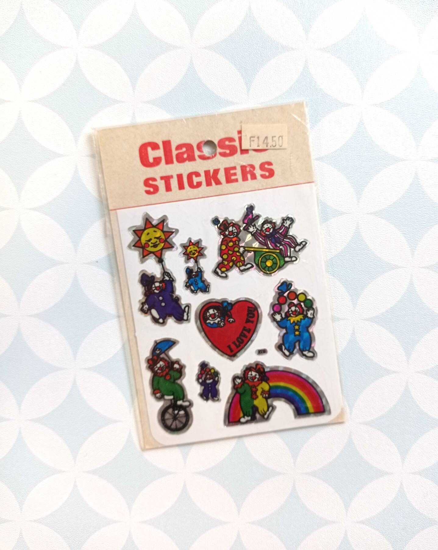 Vintage 80S Set Of 8 Shiny Brilliant Clown Stickers Prismatic New Sealed