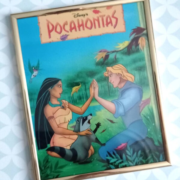 90s Vintage Cadre Décoration Tableau Disney Pocahontas 25.5 x 20.5 cm