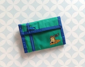 Jaren &#39;80 vintage groene en blauwe nylon canvas portemonnee met een vlieger
