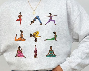 Black Woman Yoga Poses Sweatshirt | Meditation, Wellness, Balance| African American Yogi