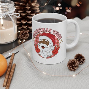 Black Santa Ceramic Mug 11oz| Christmas mug| Holiday mug| Christmas gift| vintage christmas| hot chocolate mug| African American Santa Mug