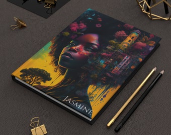 Afro schwarze Frau Fantasie personalisierte Hardcover Notizbuch matt - Spiral Notizbuch - Afroamerikaner Geschenke - Geschenk für sie - schwarzes Mädchen