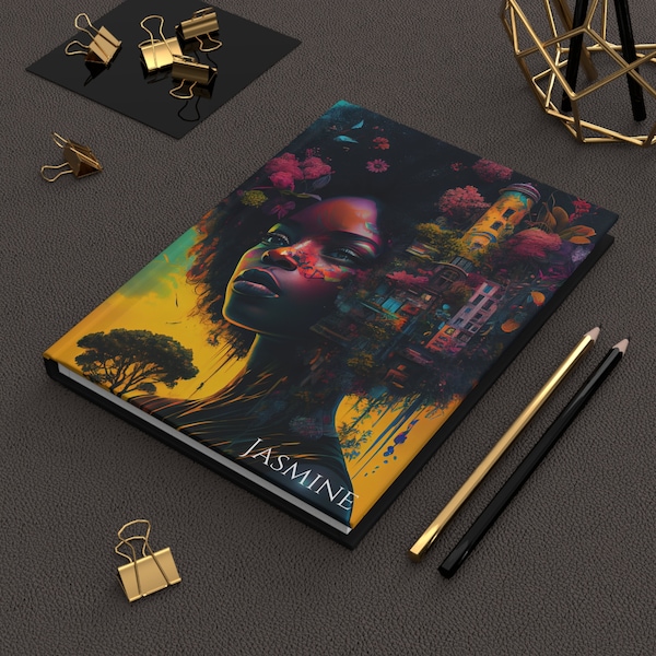 Afro Black Woman Fantasy Personalized Hardcover Journal Matte - Spiral Custom Notebook - African American Gifts - Gift For Her - Black Girl