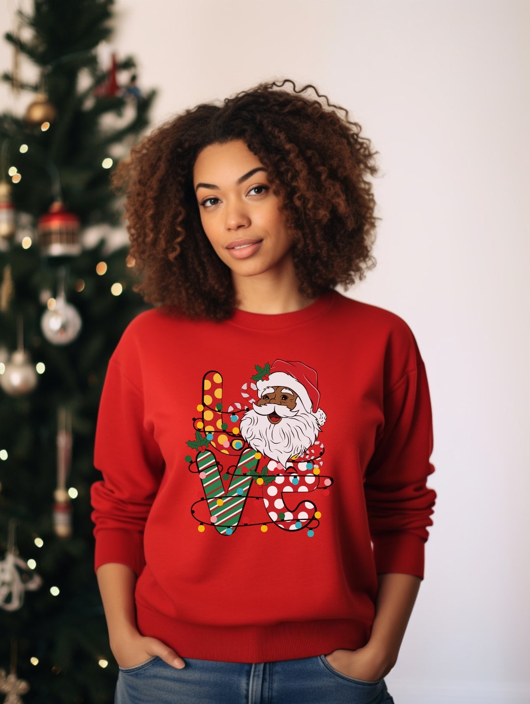 Pre-Order Black Christmas Santa Clause Leopard Print Graphic Sweatshirt main image 1