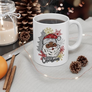 Black Santa Ceramic Mug 11oz| Christmas mug| Holiday mug| Christmas gift| vintage christmas| hot chocolate mug| African American Santa Mug