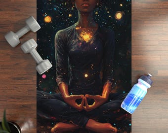 Cosmic Meditation Black Girl Yoga Mat, Spiritual Fitness Mat, Yoga Accessories, Mindfulness, Gift for Yogi, Meditation Mat, Pilates Mat