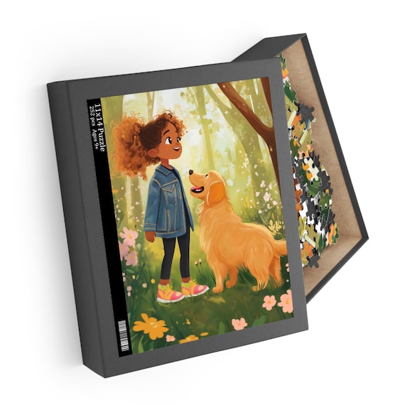 Black Girl Dog Whimsical Themed Puzzle, Family Bonding Fun, Cute