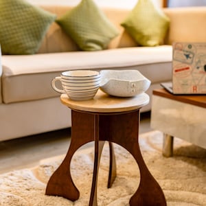 Vintage Wooden Side Table | Knock Down Round Small Stool for Kids | Console table | Modern Bedside Table |  Mid-century Flat Pack Furniture