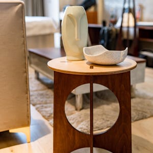 Mid-Century Modern Wooden Stool | Side Coffee Table | Indoor Plant Stand | Wood Dressing Table | Flat pack furniture | End Bedside Table