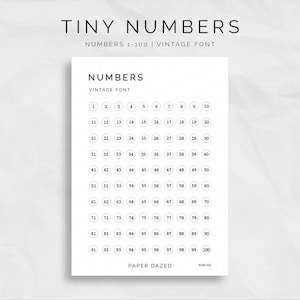 Autocollants minuscules chiffres 1-100, police de caractères VINTAGE, petits autocollants métallisés date et points, autocollants pour calendriers, autocollants 5 mm, petits autocollants cercles chiffres
