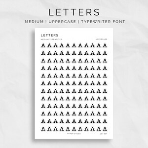 Hoja de pegatinas de letras mayúsculas medianas para máquina de escribir, pegatinas individuales del alfabeto, pegatinas pequeñas del alfabeto estilo vintage, pegatinas para planificador ABC