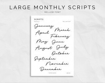 Mellow Font Monthly Script Stickers: Planner Journal Titles