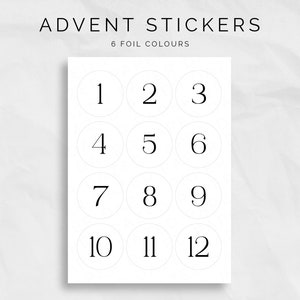 12 Advent Calendar Number Stickers, 12 Circle Number Stickers for Christmas Advent Calendar, Stick-on Numbers, Foiled Advent Number Stickers