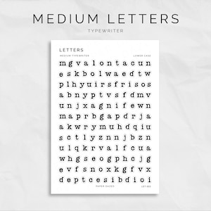 Hoja de pegatinas de letras de máquina de escribir medianas / Regalos para planificadores, Hoja de pegatinas del alfabeto, Regalos de papelería para diario, Pegatinas transparentes