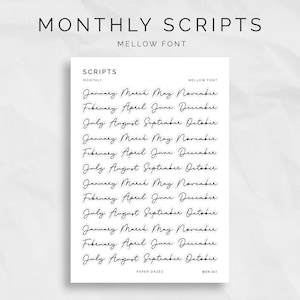Scripts mensuales medianos - Fuente MELLOW, pegatinas para encabezados de mes para agendas y bullet journals de Future Log