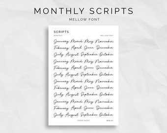 Mellow Font Monthly Script Stickers: Planner Journal Headers