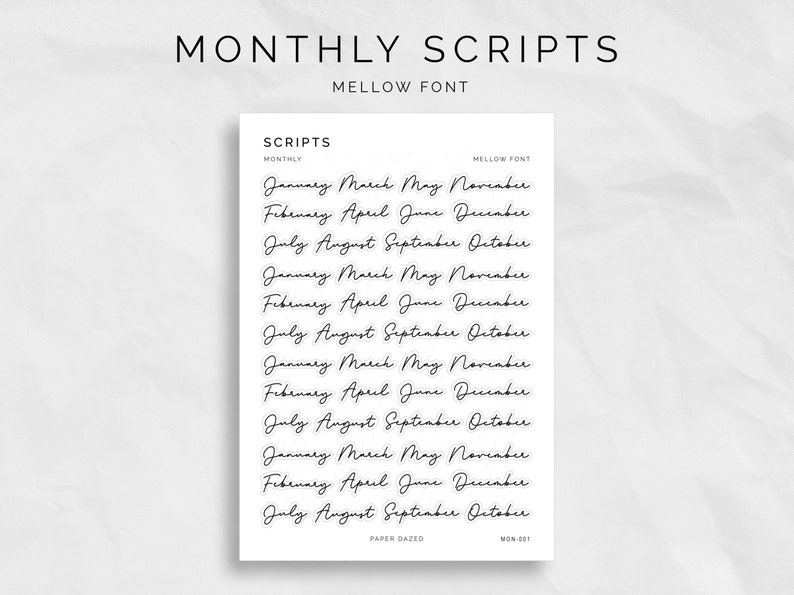 Script Minths Mellow Font Monthly Script Stickers: Planner Journal Headers - Etsy ...