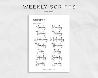 Weekly Script Stickers: Aria Font, Foiled Planner Stickers