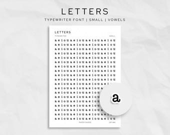 VOWELS - Mini Typewriter Font Alphabet Stickers: Journal Planner Stickers