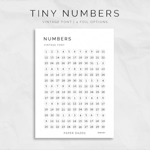 TINY Number Stickers - VINTAGE Font | Foiled Small Date Dot Stickers, Stickers for Calendars, 5mm Stickers, Transparent Stickers for Journal