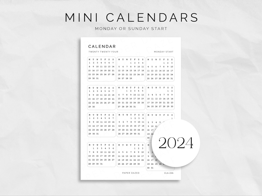 2025 Mini Calendar Stickers Monday/sunday Start, Minimalist Calendar